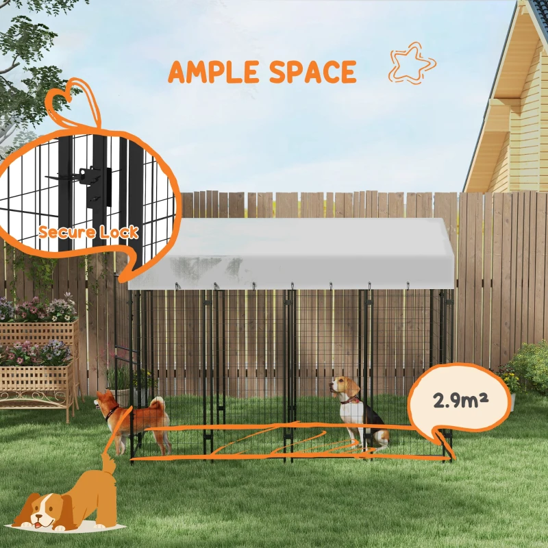 PawHut 7.8' x 6' Outdoor Dog Kennel with Waterproof Cover, Extra Large Dog Playpen, Durable with Two Part Door Design, Silver, for Large Dogs & Pets