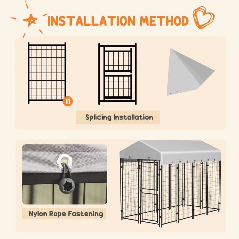 PawHut 7.8' x 6' Outdoor Dog Kennel with Waterproof Cover, Extra Large Dog Playpen, Durable with Two Part Door Design, Silver, for Large Dogs & Pets
