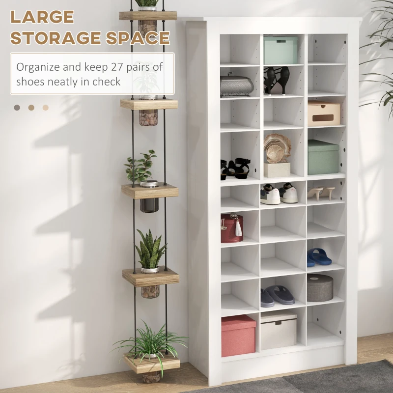 HOMCOM 58" Shoe Storage Cabinet with Adjustable Shelves for 27 Pairs, Narrow Shoe Organizer for Entryway, Hallway, White
