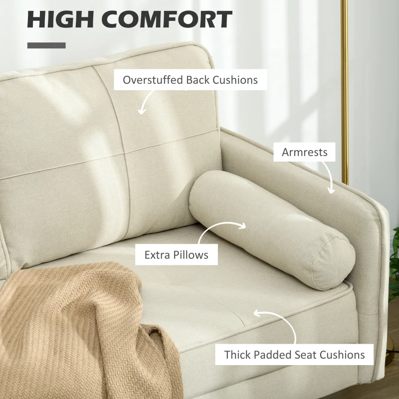 HOMCOM 56" Loveseat Sofa for Bedroom Upholstered 2 Seater Couch with Back Cushions and Pillows, Beige