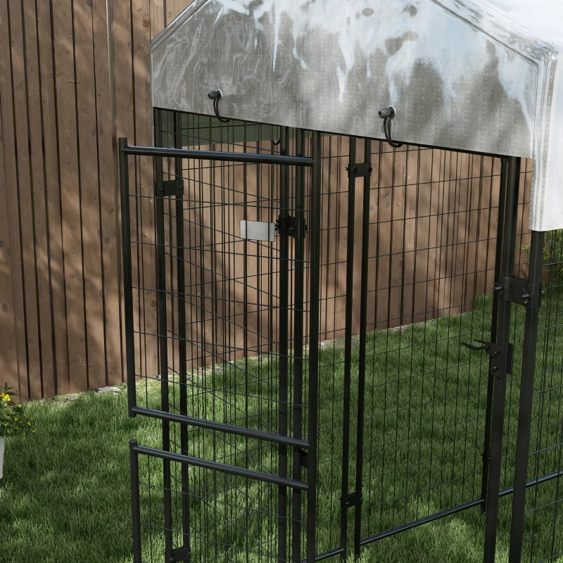 PawHut 7.8' x 6' Outdoor Dog Kennel with Waterproof Cover, Extra Large Dog Playpen, Durable with Two Part Door Design, Silver, for Large Dogs & Pets