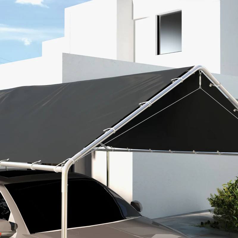 Outsunny 10 x 20ft Carport Roof, UV Resistant Canopy Replacement Cover with Ball Bungee Cords, Dark Gray