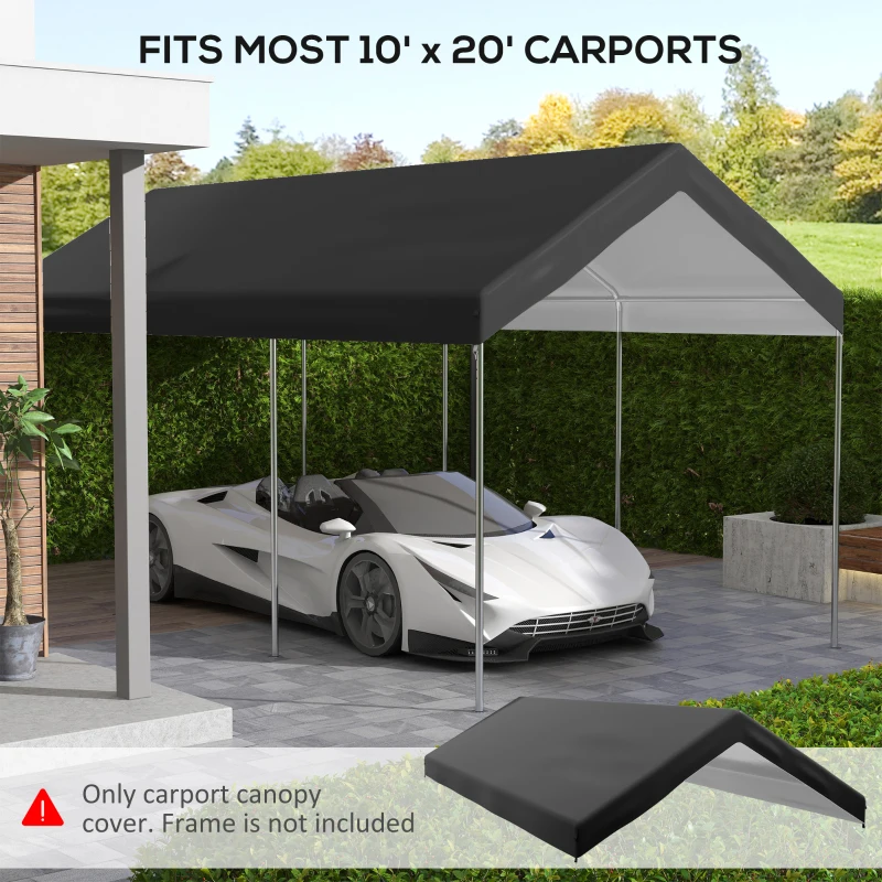 Outsunny 20' x 10' Carport Replacement Canopy for Model 84C-207WT or 84C-386V00WT with Ball Bungee Cords, Gray (Only Cover)