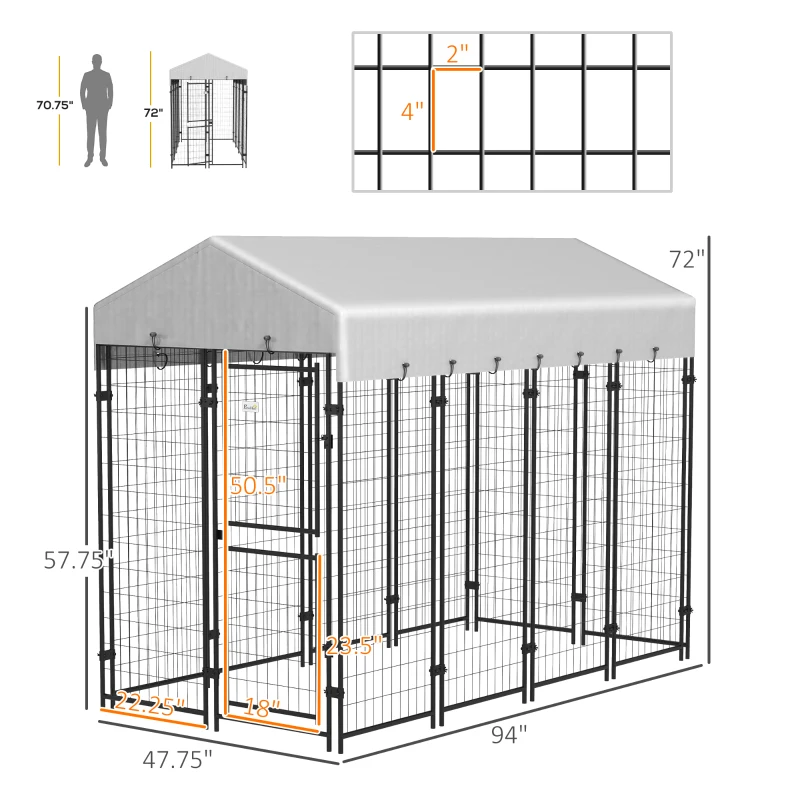 PawHut 7.8' x 6' Outdoor Dog Kennel with Waterproof Cover, Extra Large Dog Playpen, Durable with Two Part Door Design, Silver, for Large Dogs & Pets