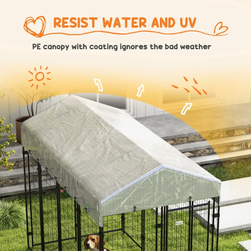PawHut 7.8' x 6' Outdoor Dog Kennel with Waterproof Cover, Extra Large Dog Playpen, Durable with Two Part Door Design, Silver, for Large Dogs & Pets