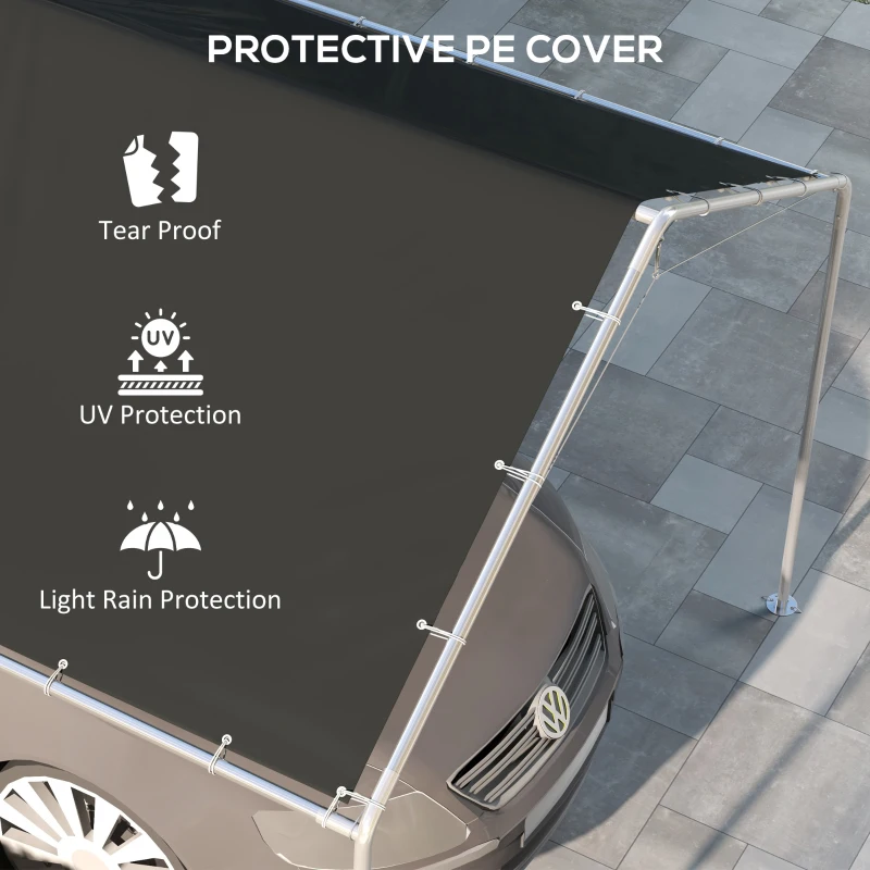 Outsunny 10 x 20ft Carport Roof, UV Resistant Canopy Replacement Cover with Ball Bungee Cords, Dark Gray