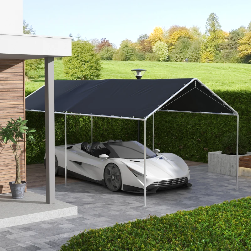 Outsunny 10 x 20ft Carport Roof, UV Resistant Canopy Replacement Cover with Ball Bungee Cords, Dark Gray