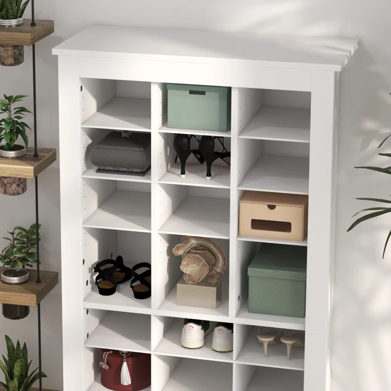 HOMCOM 58" Shoe Storage Cabinet with Adjustable Shelves for 27 Pairs, Narrow Shoe Organizer for Entryway, Hallway, White