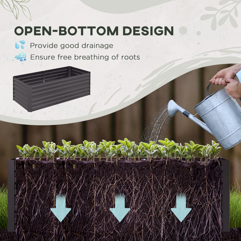 Outsunny Galvanized Raised Garden Bed, Steel Outdoor Planters with Reinforced Rods, 71" x 35" x 23", Dark Grey