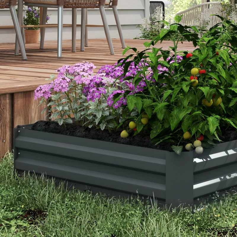 Outsunny Set of 2 Raised Garden Bed, Steel Elevated Planter Box for Flowers, Herbs, Succulents, 39"x39"x12", Dark Grey