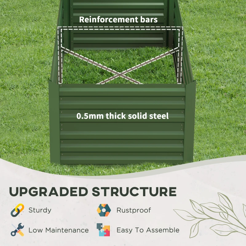 Outsunny Galvanized Raised Garden Bed, Steel Outdoor Planters with Reinforced Rods, 71" x 35" x 23", Green