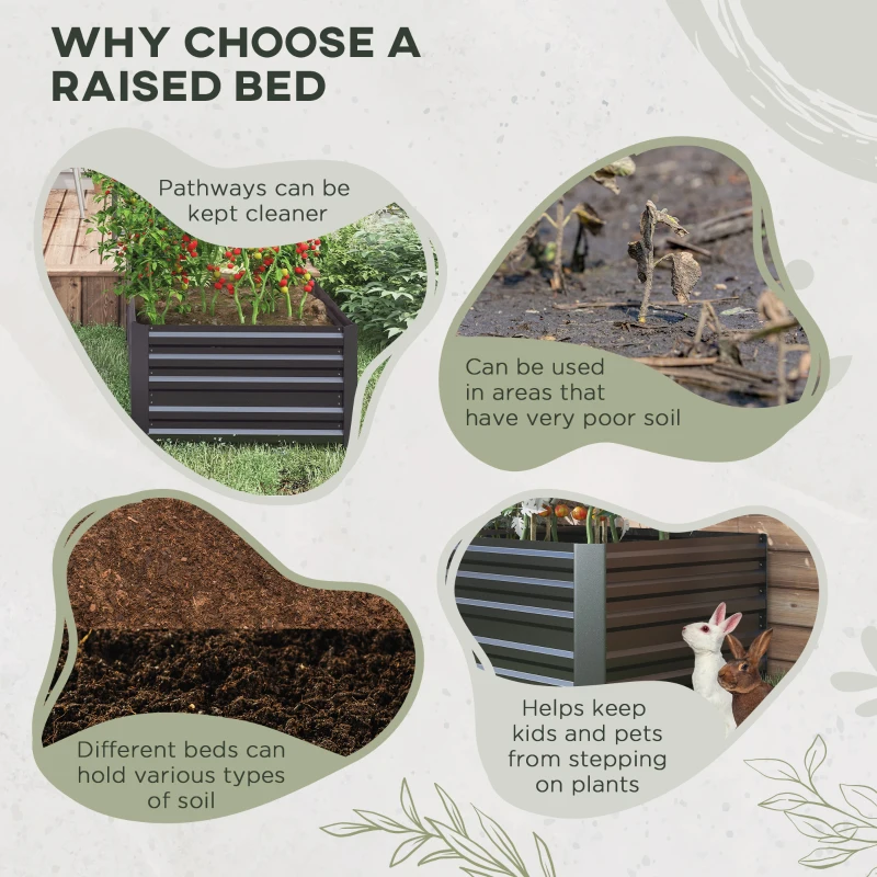 Outsunny Galvanized Raised Garden Bed, Steel Outdoor Planters with Reinforced Rods, 71" x 35" x 23", Dark Grey