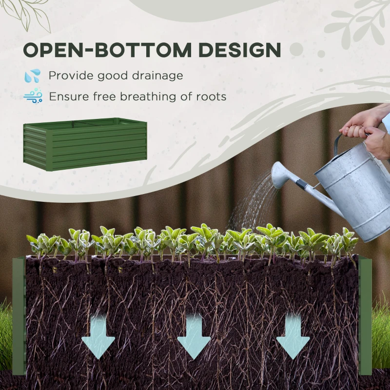 Outsunny Galvanized Raised Garden Bed, Steel Outdoor Planters with Reinforced Rods, 71" x 35" x 23", Green