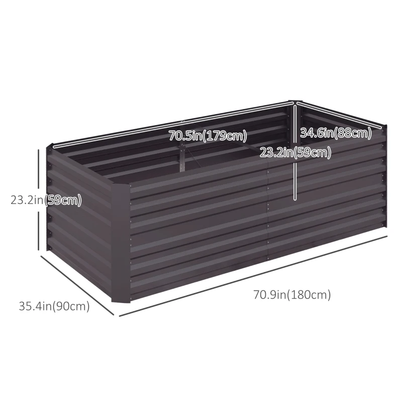 Outsunny Galvanized Raised Garden Bed, Steel Outdoor Planters with Reinforced Rods, 71" x 35" x 23", Dark Grey