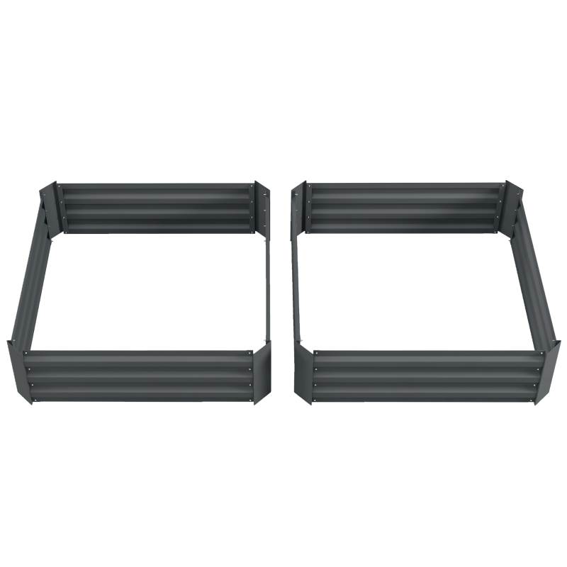 Outsunny Set of 2 Raised Garden Bed, Steel Elevated Planter Box for Flowers, Herbs, Succulents, 39"x39"x12", Dark Grey