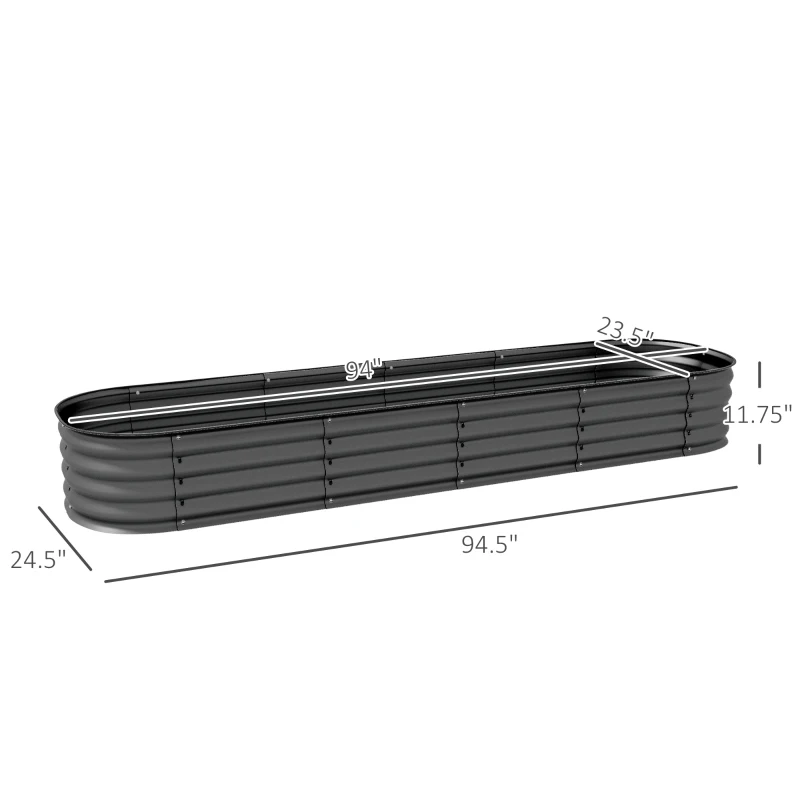 Outsunny 7.9' x 2' x 1' Galvanized Raised Garden Bed Kit, Metal Planter Box with Safety Edging, Dark Gray
