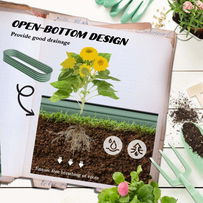 Outsunny 6.5' Galvanized Raised Garden Bed Kit Outdoor Metal Planter Box with Safety Edging, Green - Easy DIY Solution for Flowers, Herbs & Vegetables