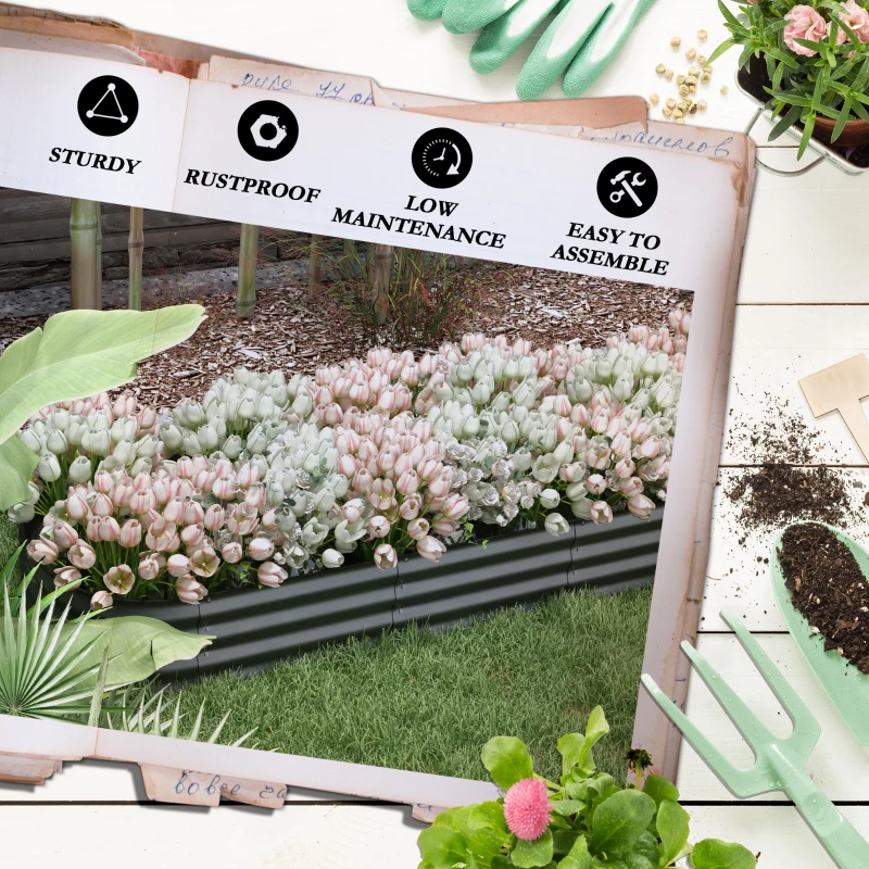 Outsunny 7.9' x 2' x 1' Galvanized Raised Garden Bed Kit, Metal Planter Box with Safety Edging, Dark Gray