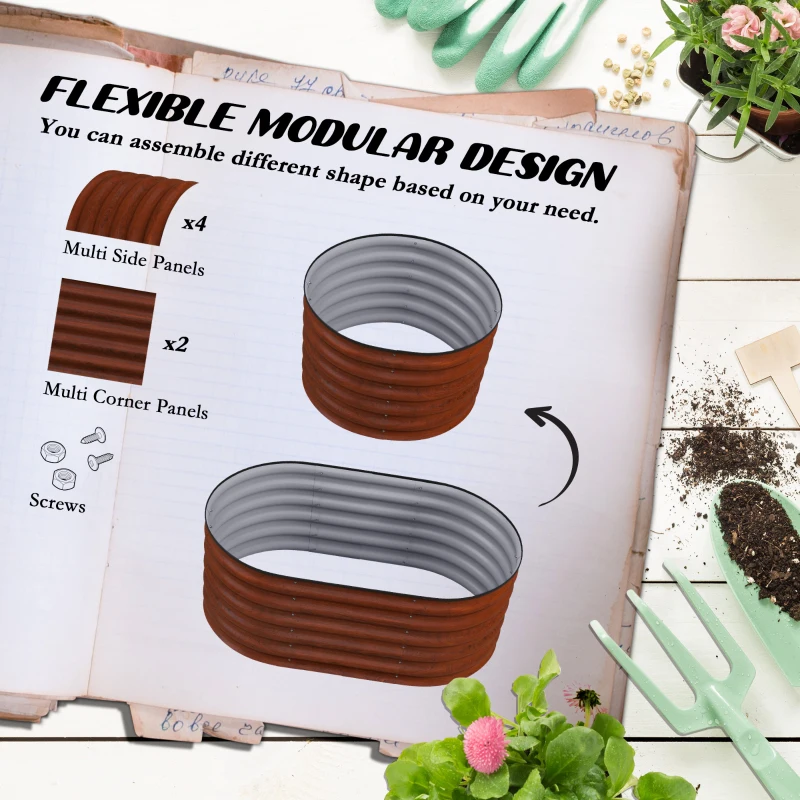 Outsunny 3.4' x 2' x 1.4' Galvanized Raised Garden Bed Kit, Metal Planter Box with Safety Edging, Brown