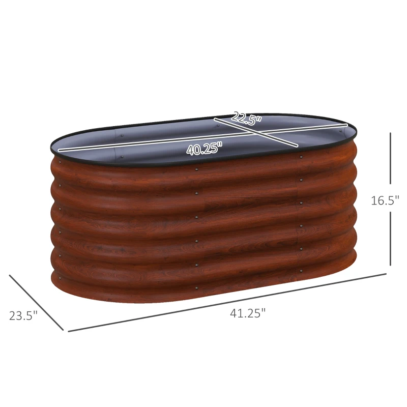 Outsunny 3.4' x 2' x 1.4' Galvanized Raised Garden Bed Kit, Metal Planter Box with Safety Edging, Brown