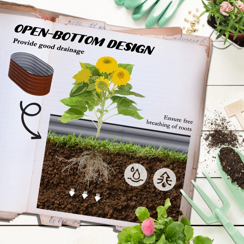 Outsunny 3.4' x 2' x 1.4' Galvanized Raised Garden Bed Kit, Metal Planter Box with Safety Edging, Brown