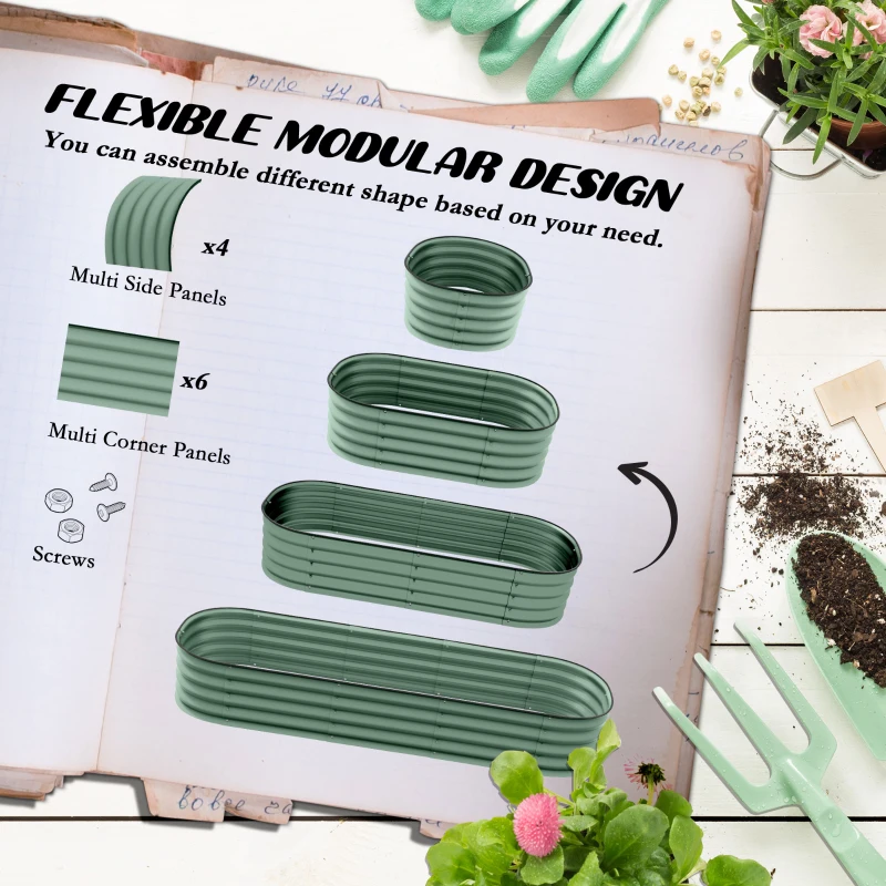 Outsunny 6.5' Galvanized Raised Garden Bed Kit Outdoor Metal Planter Box with Safety Edging, Green - Easy DIY Solution for Flowers, Herbs & Vegetables