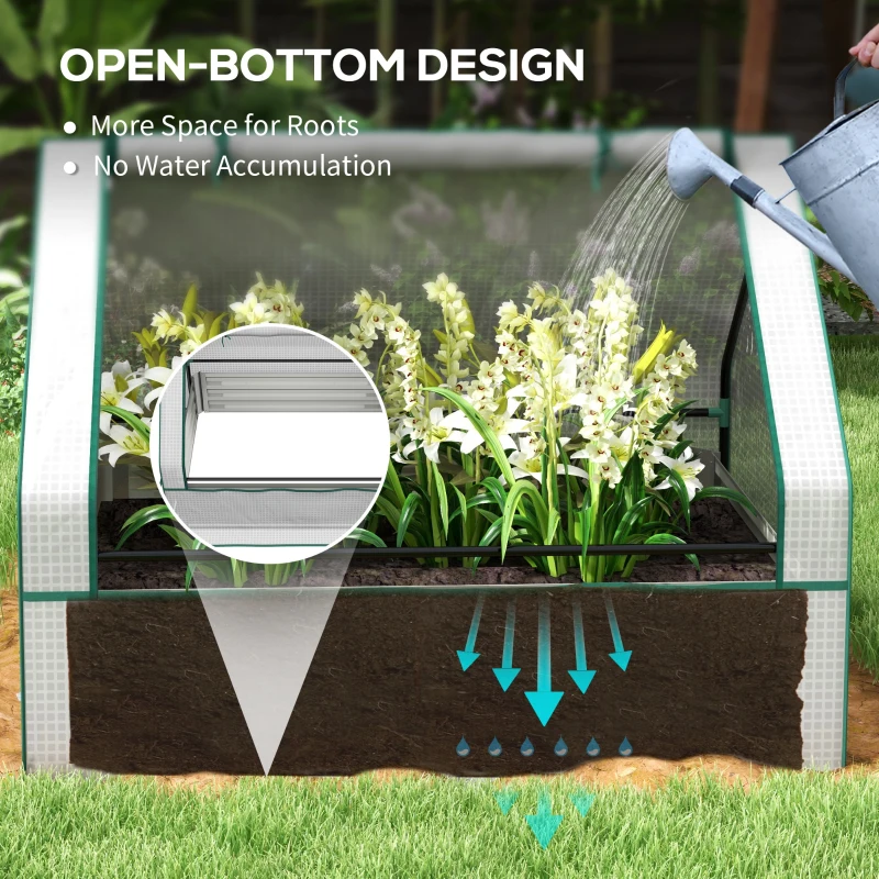 Outsunny Raised Garden Bed, Outdoor Metal Planter Box with Mini Greenhouse, White and Brown