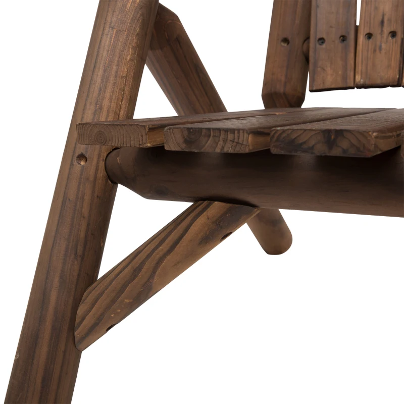 Outsunny Wood Adirondack Patio Chair Bench with Center Coffee Table, for Lounging and Relaxing Outdoors Carbonized