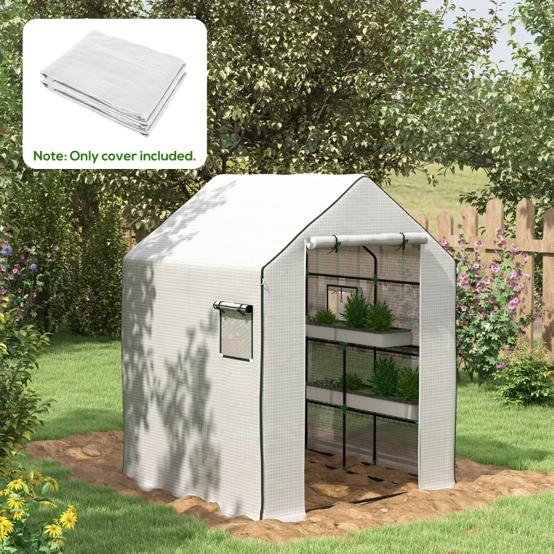 Outsunny Walk-in Greenhouse Replacement Cover, 55"x56.25"x74.75" - Anti-Tear PE with Roll-Up Door & Mesh Windows, for 01-0472 Frame, White