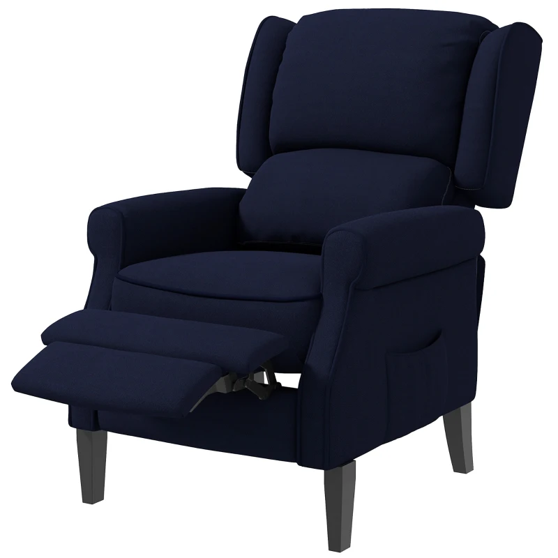 HOMCOM Push Back Recliner Chair, Vibration Massage Recliner for Living Room with Extendable Footrest, Remote, Pocket, Blue