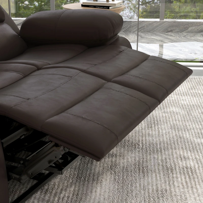 HOMCOM PU Leather Manual Recliner Sofa, Double Reclining Loveseat with Pullback Control Footrest for Living Room, Brown