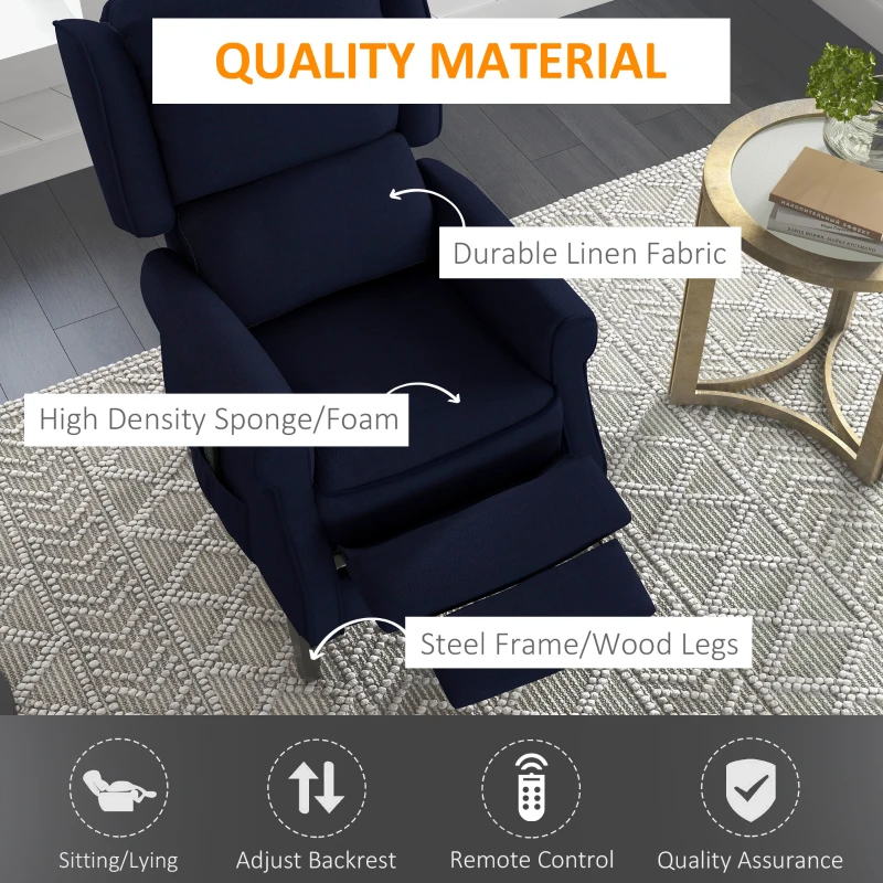 HOMCOM Push Back Recliner Chair, Vibration Massage Recliner for Living Room with Extendable Footrest, Remote, Pocket, Blue
