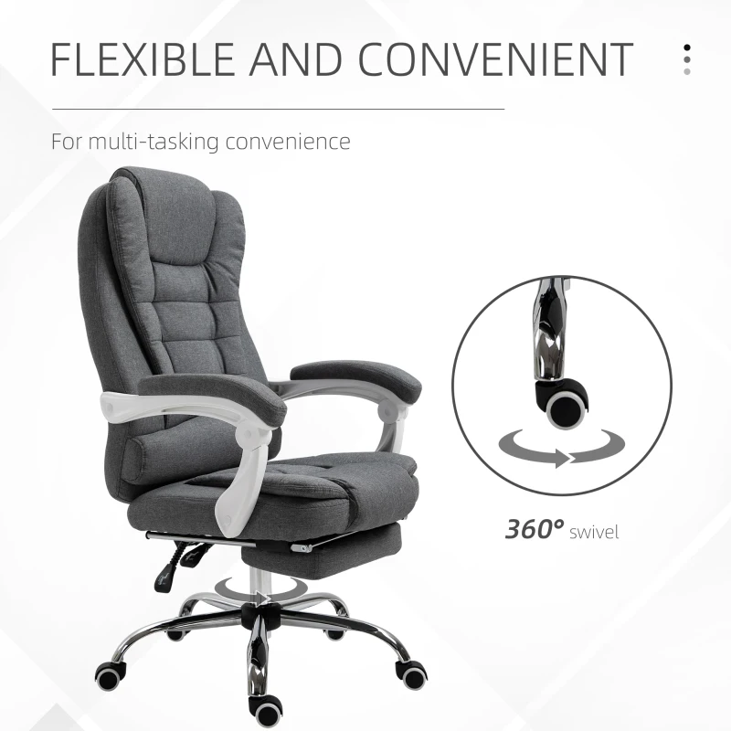Vinsetto High Back Computer Chair with Retractable Footrest, Executive Office Chair with Adjustable Height, Dark Grey