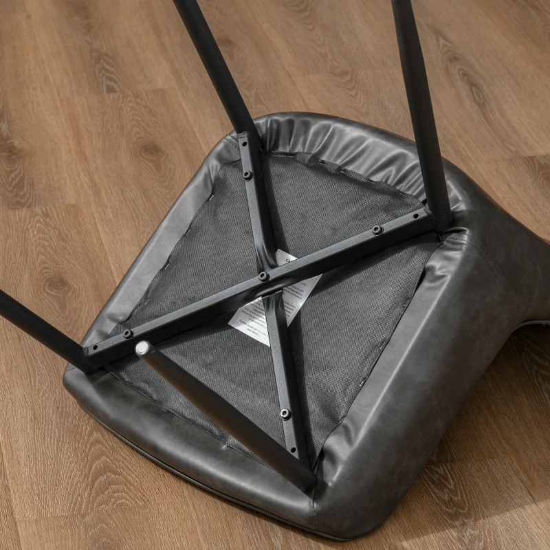 HOMCOM Retro Dining Chair Set of 2, PU Leather Upholstered Side Chairs for Kitchen Living Room with Metal Legs, Grey