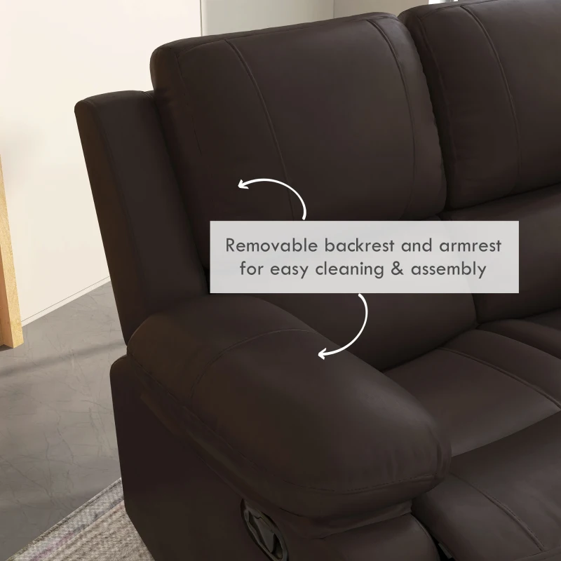 HOMCOM PU Leather Manual Recliner Sofa, Double Reclining Loveseat with Pullback Control Footrest for Living Room, Brown
