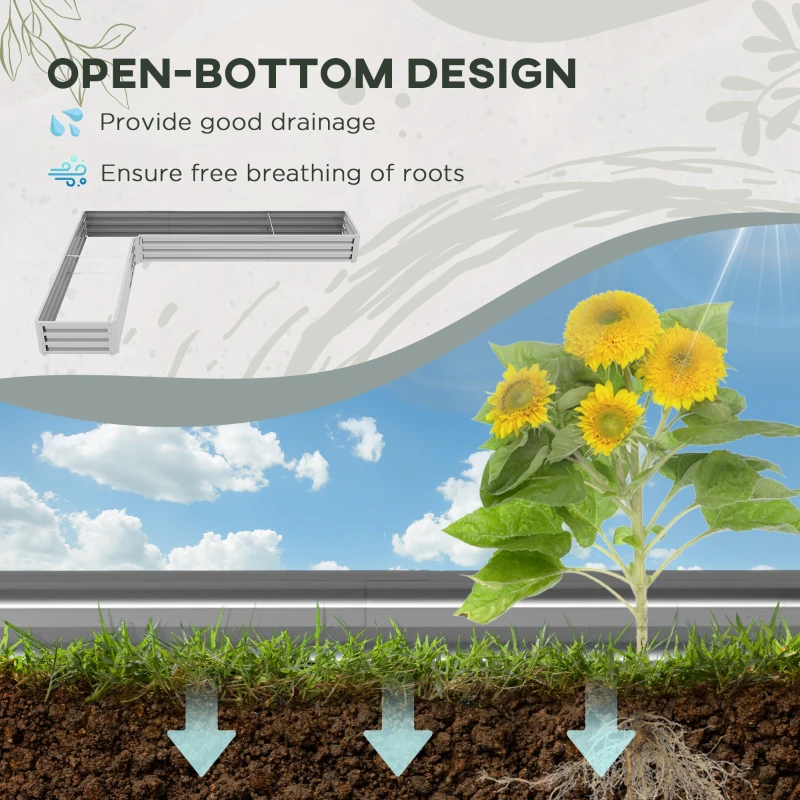 Outsunny Galvanized Raised Garden Bed Steel Planter Box w/ Rods for Vegetables Flowers Herbs, 82" x 109" x 12", Silver