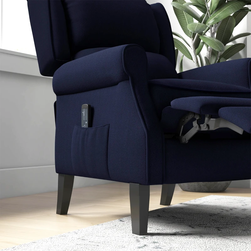 HOMCOM Push Back Recliner Chair, Vibration Massage Recliner for Living Room with Extendable Footrest, Remote, Pocket, Blue