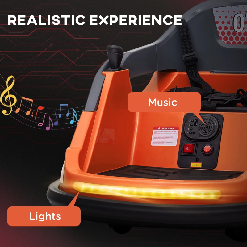 Aosom Bumper Car 12V 360° Rotation Electric Car for Kids, with Remote, Safety Belt, Lights, Music, for 1.5-5 Years Old, Orange