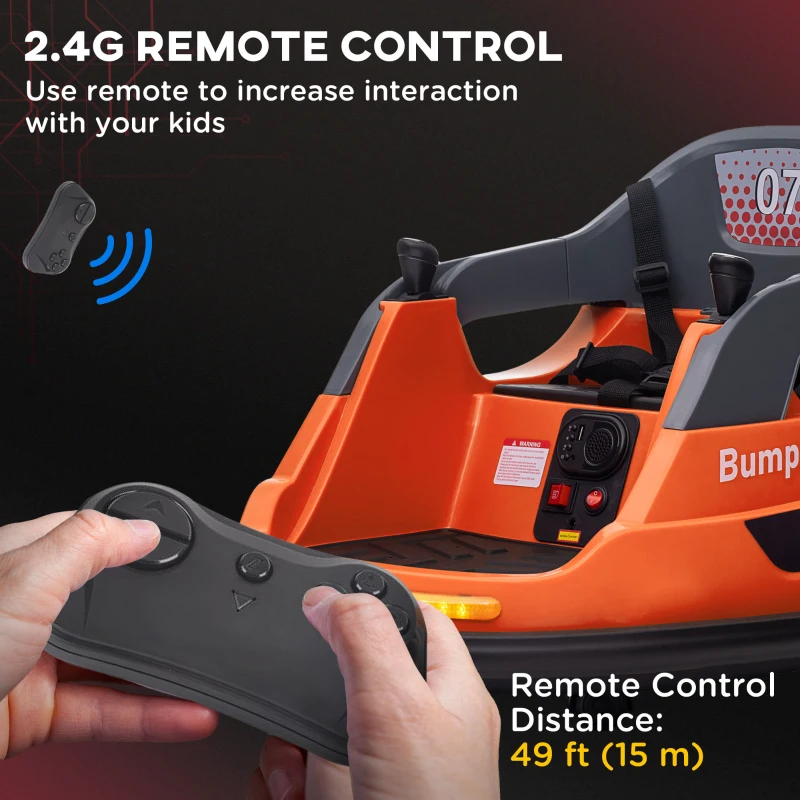 Aosom Bumper Car 12V 360° Rotation Electric Car for Kids, with Remote, Safety Belt, Lights, Music, for 1.5-5 Years Old, Orange