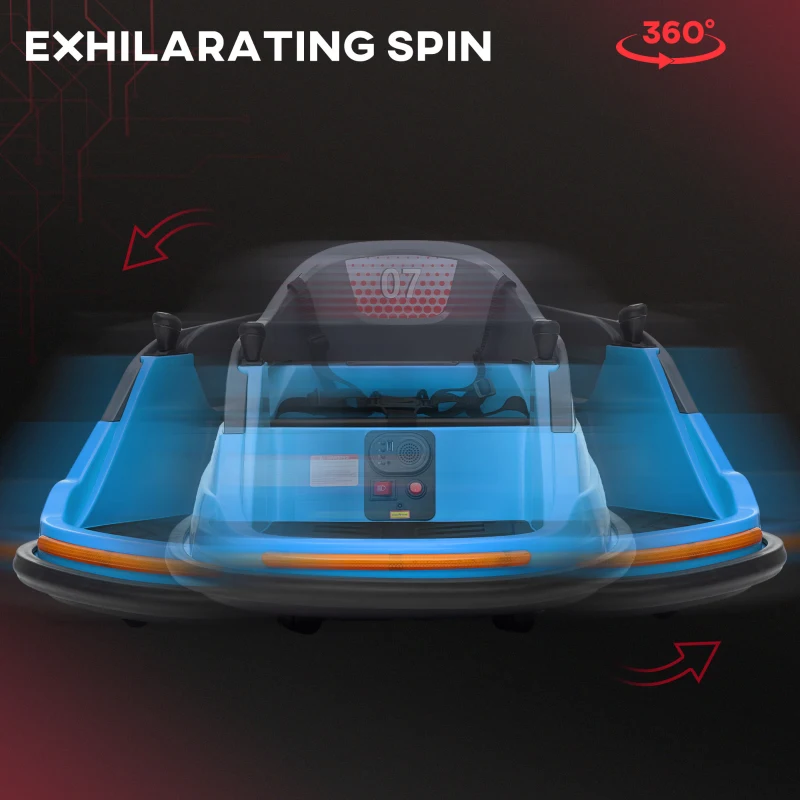 Aosom Bumper Car 12V 360° Rotation Electric Car for Kids, with Remote, Safety Belt, Lights, Music, for 1.5-5 Years Old, Blue