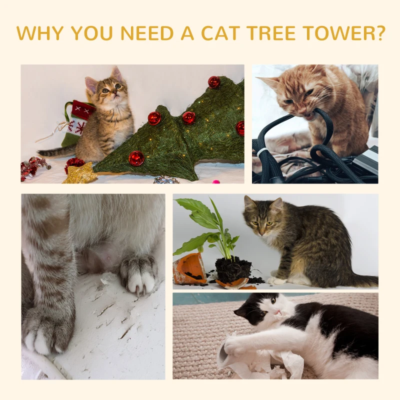 PawHut Floor-to-Ceiling Cat Tree Cat Climbing Tower with Sisal-Covered Scratching Posts Natural Cat Tree Activity Center for Kittens Cat Tower Furniture, Brown