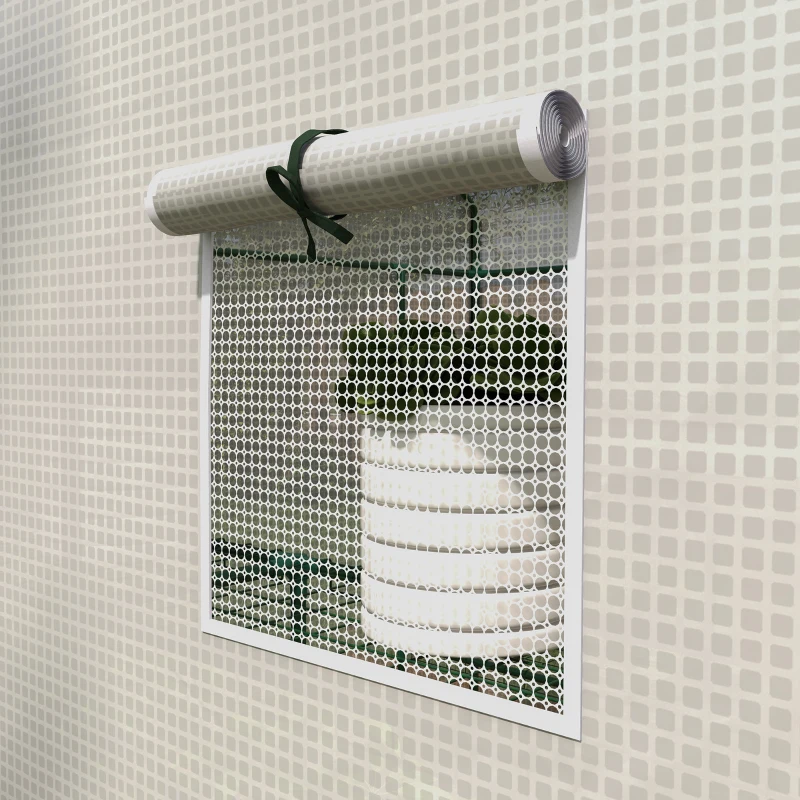 Outsunny 4.6' x 4.7' Portable Greenhouse, Water/UV Resistant Walk-In Small Outdoor Green House with 2 Tier U-Shaped Flower Rack Shelves, Roll Up Door & Windows, White