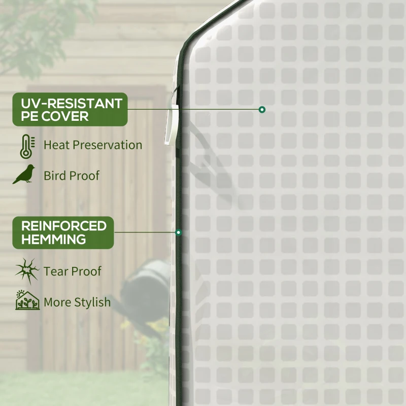 Outsunny 4.6' x 4.7' Portable Greenhouse, Water/UV Resistant Walk-In Small Outdoor Green House with 2 Tier U-Shaped Flower Rack Shelves, Roll Up Door & Windows, White