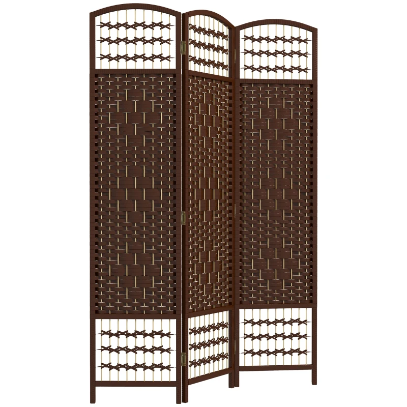 HOMCOM 3 Panel Folding Room Divider, Portable Privacy Screen, Wave Fiber Room Partition for Home Office, Brown