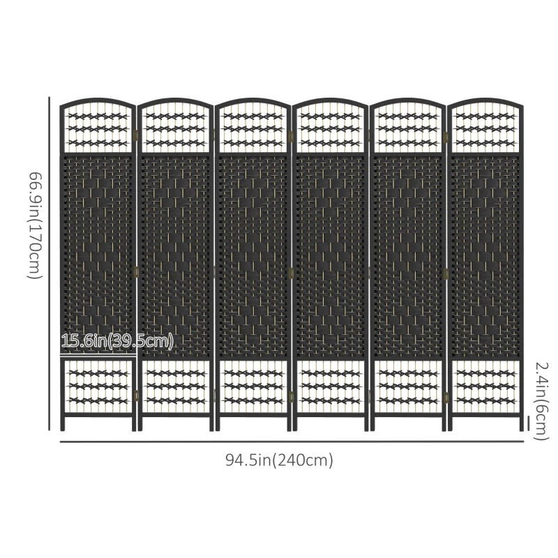 HOMCOM 6 Panel Folding Room Divider, Portable Privacy Screen, Wave Fiber Room Partition for Home Office, Black