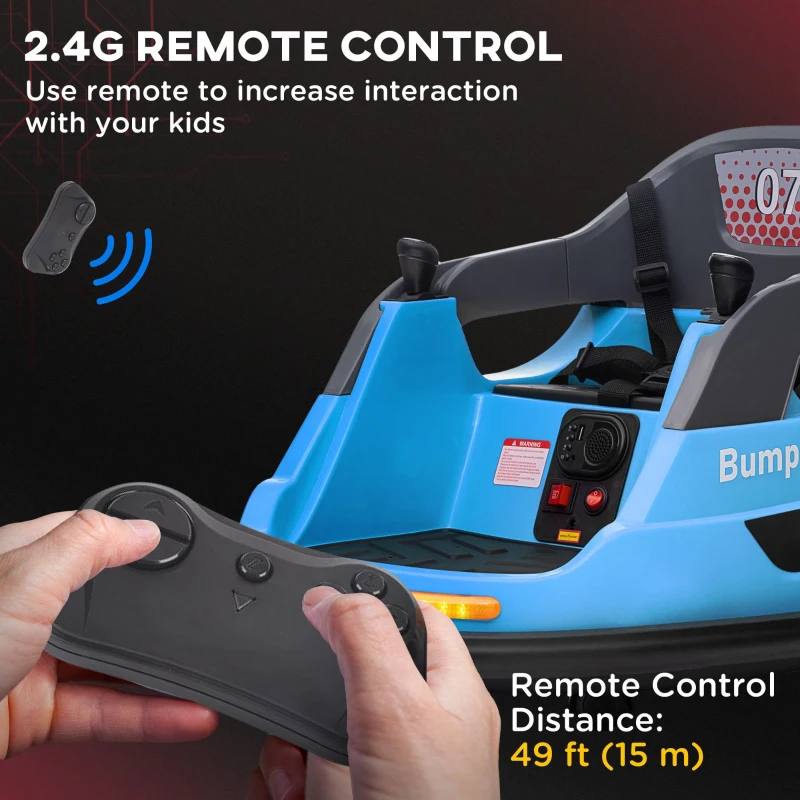 Aosom Bumper Car 12V 360° Rotation Electric Car for Kids, with Remote, Safety Belt, Lights, Music, for 1.5-5 Years Old, Blue