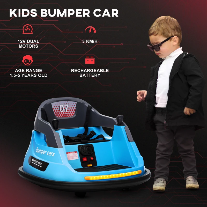 Aosom Bumper Car 12V 360° Rotation Electric Car for Kids, with Remote, Safety Belt, Lights, Music, for 1.5-5 Years Old, Blue