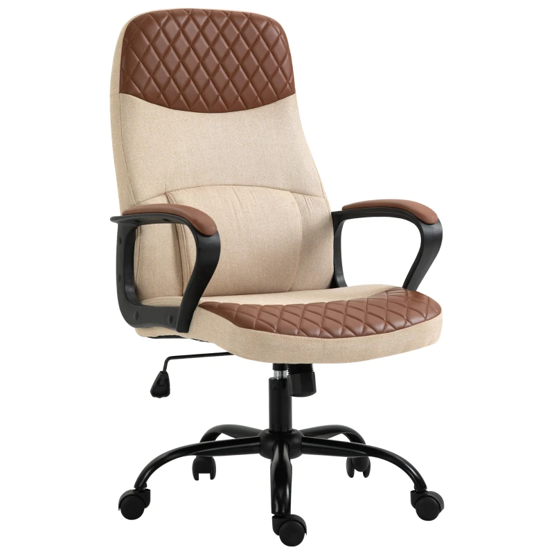 Vinsetto Massage Office Chair, Swivel Chair with 2-Point Vibration Lumbar, USB Power and Adjustable Height, Brown and Beige