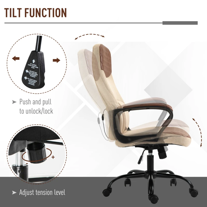 Vinsetto Massage Office Chair, Swivel Chair with 2-Point Vibration Lumbar, USB Power and Adjustable Height, Brown and Beige