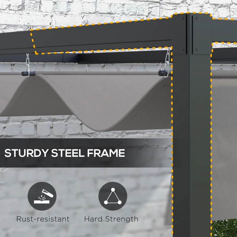 Outsunny 10' x 10' Lean To Pergola, Metal Pergola with Retractable Roof for Grill, Garden, Patio, Deck